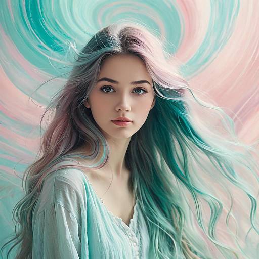 Serene Young Woman with Flowing Pastel Hair