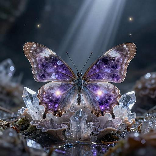 Glowing Amethyst Butterfly in Crystal Cavern