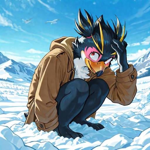 Ecchi Rockhopper Penguin in Icy Landscape