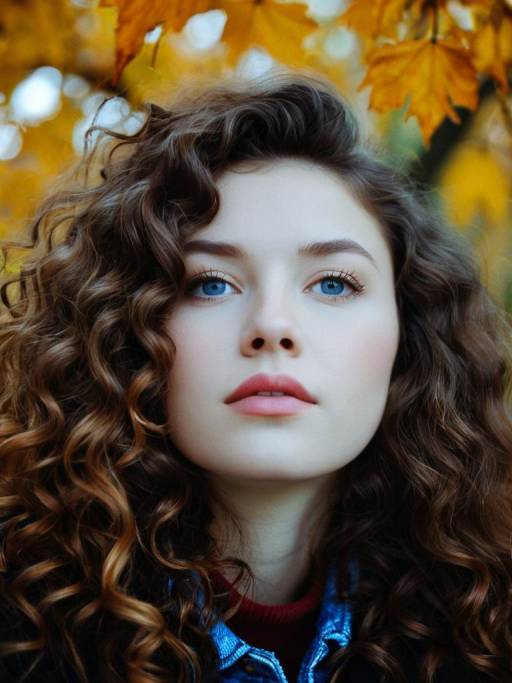 Portrait of Woman with Curly Hair in Autumn