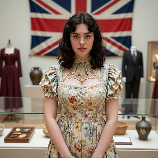 Young Woman in Vintage British Dress