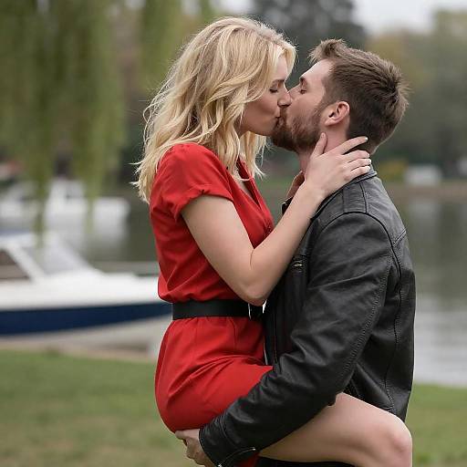 Romantic Outdoor Couple Kiss Photograph
