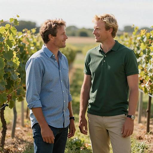 Sunny Vineyard Scene with Two Men