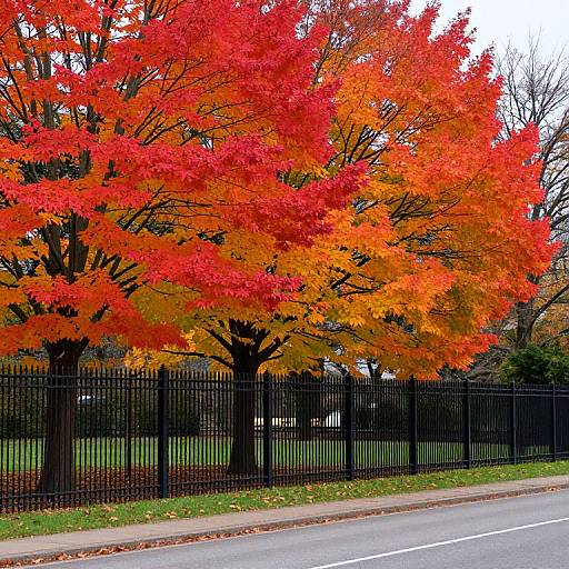 Autumnal Trees Behind Iron Fence