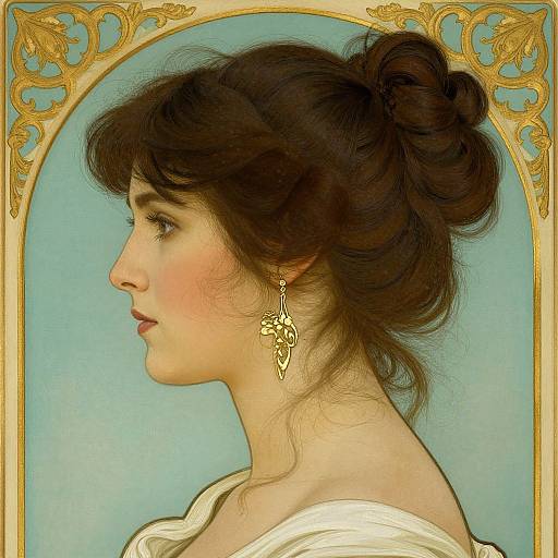 Elegant Woman Portrait in Mucha Style