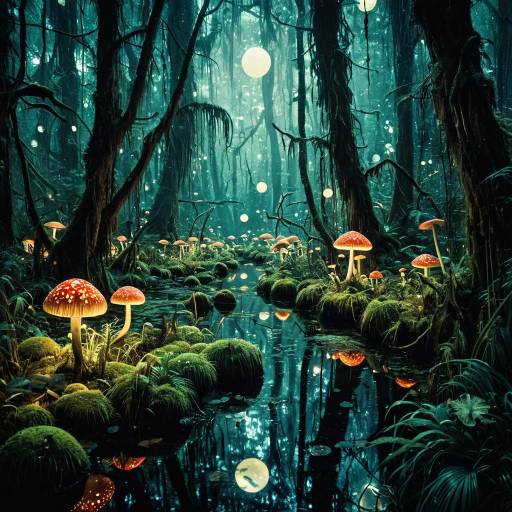 Enchanted Luminescent Swamp with Glowing Fungi Enchanted Luminescent Swamp with Glowing Fungi