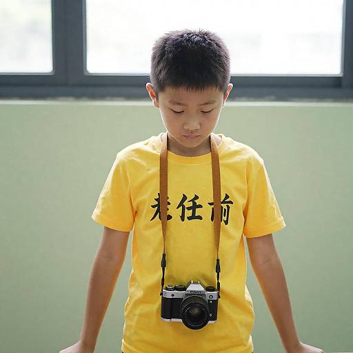 Boy with Camera in Yellow T-Shirt
