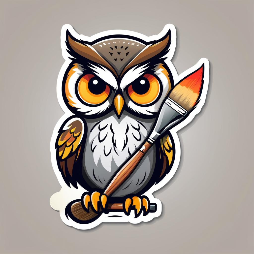 Colorful Owl Artist Sticker Design