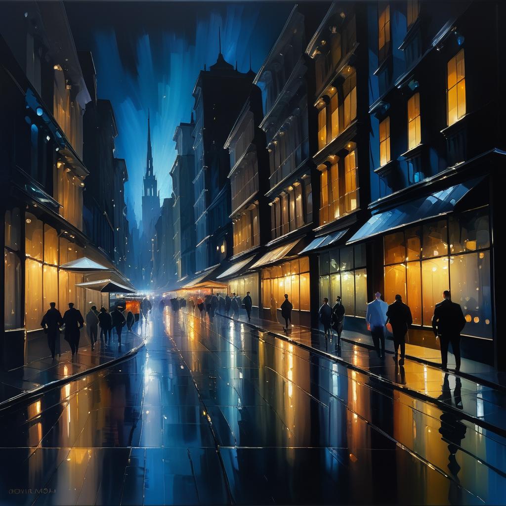 Cinematic City Street Oil Painting