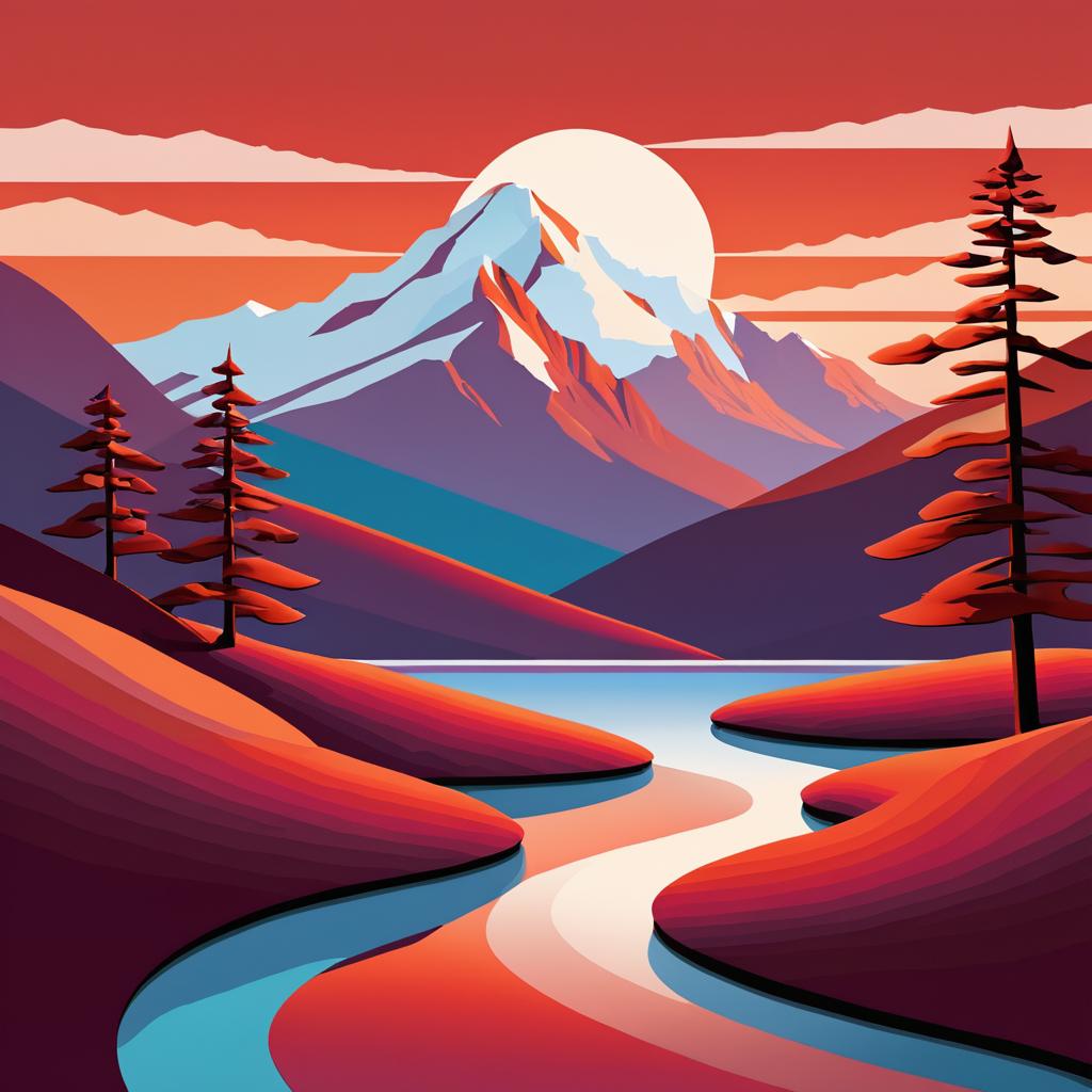 Minimalist Retro Andes Mountain Sunset