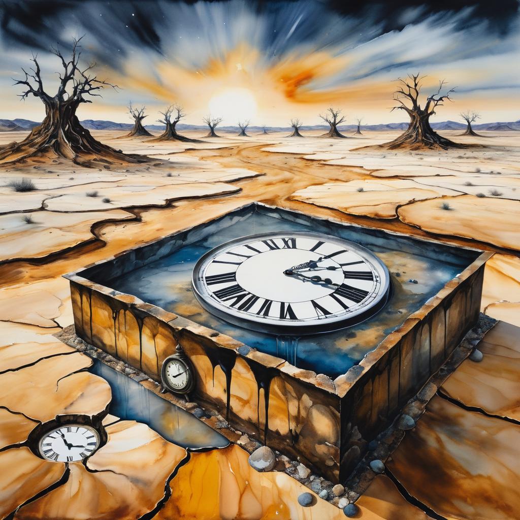 Surrealist Desert with Melting Clocks Artwork