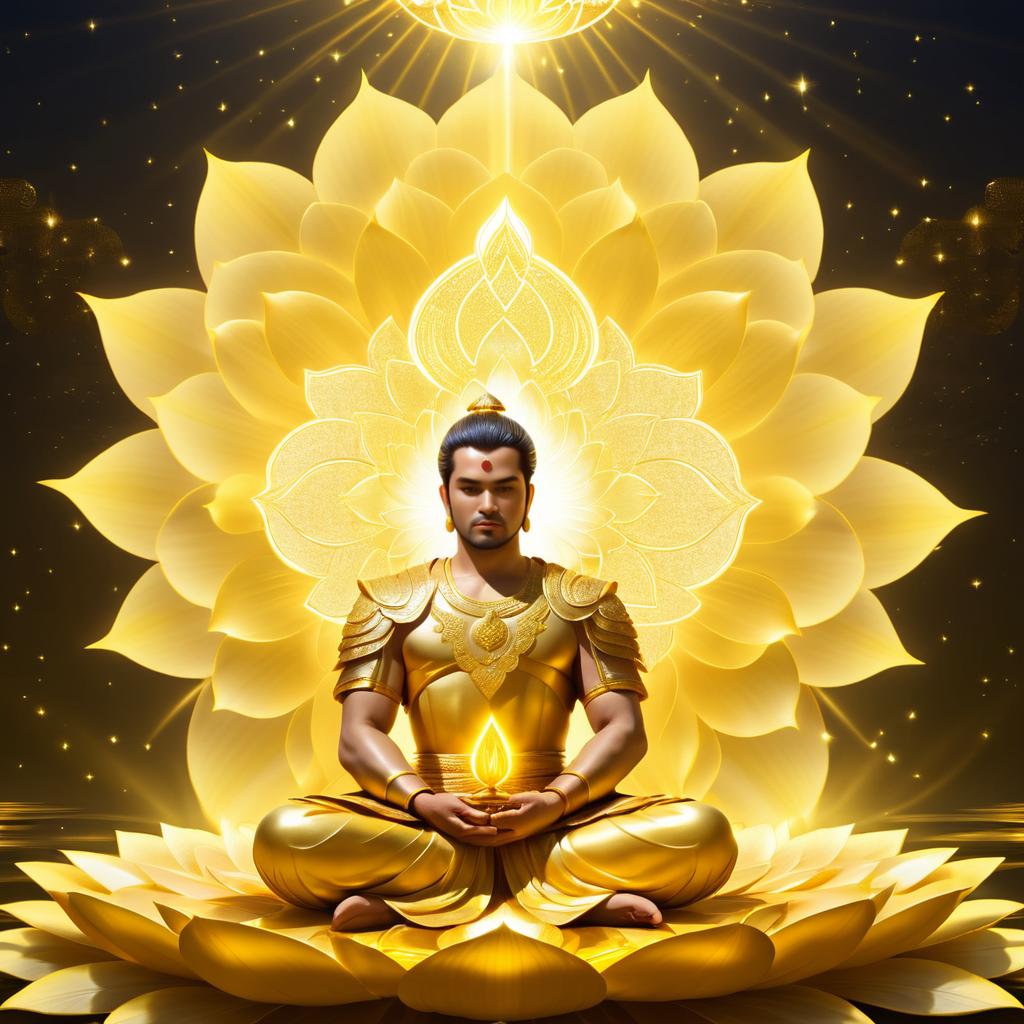 Celestial Warrior on Golden Lotus Flower