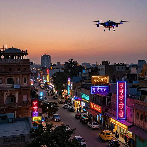Cyberpunk Punjab Cityscape at Sunset