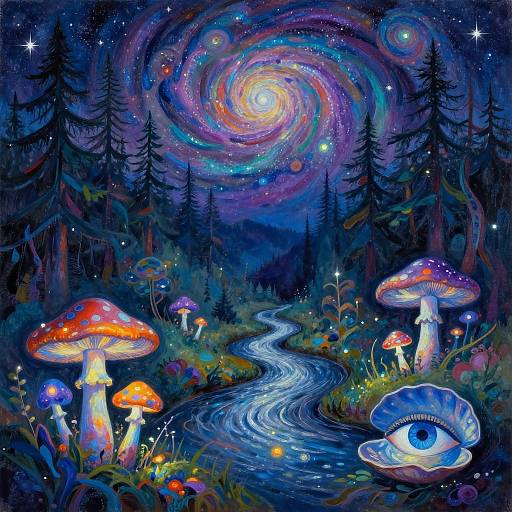 Mystical Night Forest in Kandinsky Style