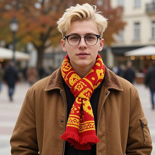 Charismatic Young Man in Autumn Square
