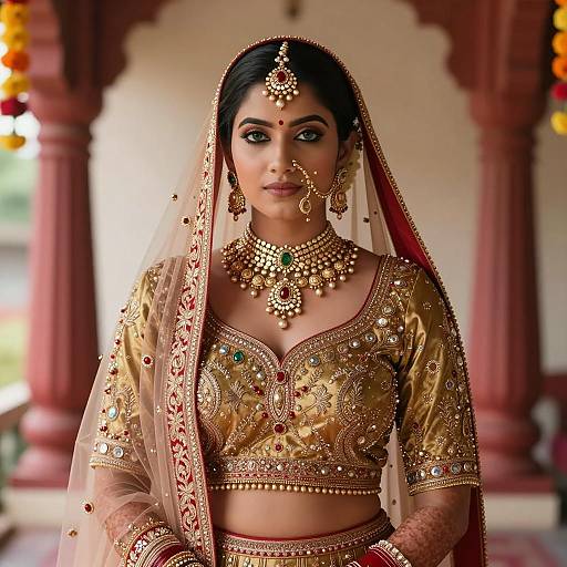 Indian Bride in Gold Red Lehenga