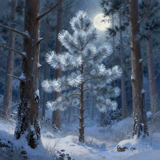 Shimmering Silver Pine in Mystical Forest