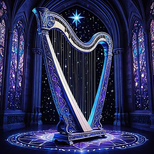 Celestial Harp in Starlit Cathedral