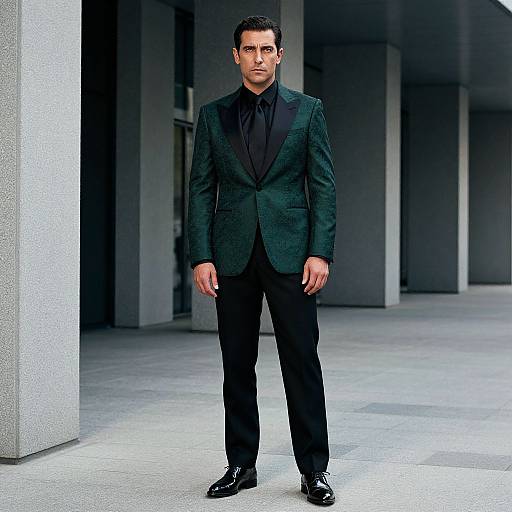 Confident Man in Dark Green Tuxedo