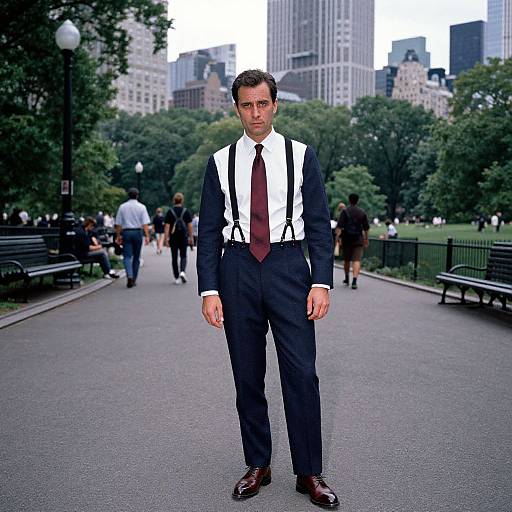 Confident Man in Navy Suit Urban Park
