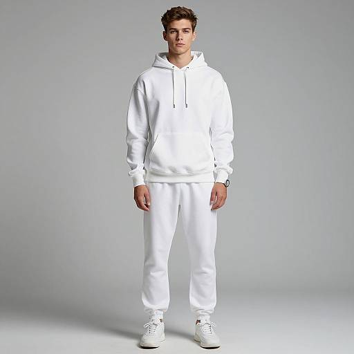 Young Man in White Hoodie and Sweatpants