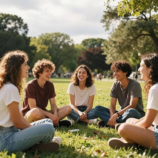 Joyful Friends on Park Grass