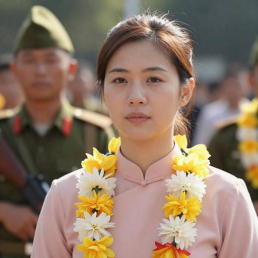 Traditional Asian Portrait with Military Presence