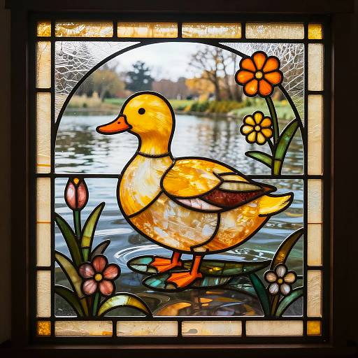 Stained Glass Duck Pond Scene