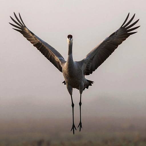 Foggy Wetlands Sandhill Crane Flight
