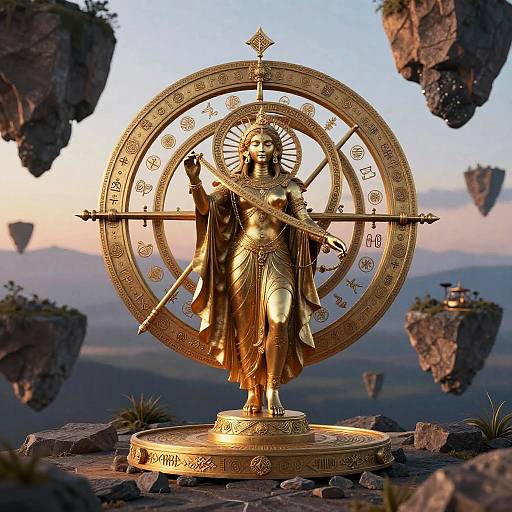 Enigmatic Astrolabe Above Floating Basalt Isles