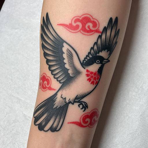 Stunning Black and White Bird Tattoo