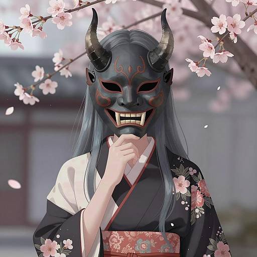 Mystical Woman in Ornate Mask and Kimono