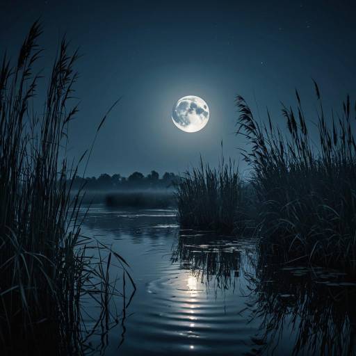 Serene Moonlit Riverside at Twilight Serene Moonlit Riverside at Twilight