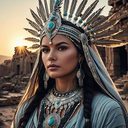 Desert Nomad Priestess in Ornate Silver Headdress