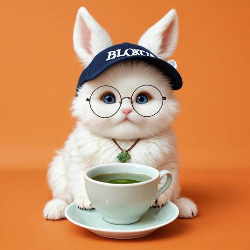 Adorable Bunny with Tea on Orange Adorable Bunny with Tea on Orange