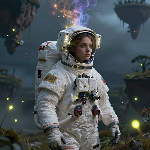 Double Exposure Young Female Astronaut Dreamscape