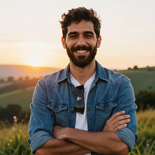 Smiling Bearded Man at Sunset