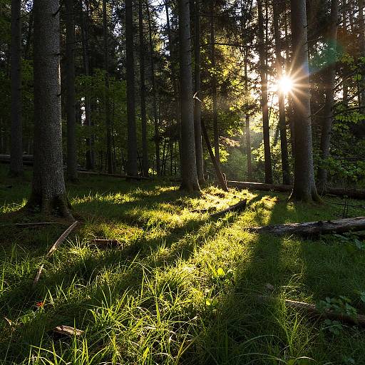 Sunlit Forest with Radiant Sunburst