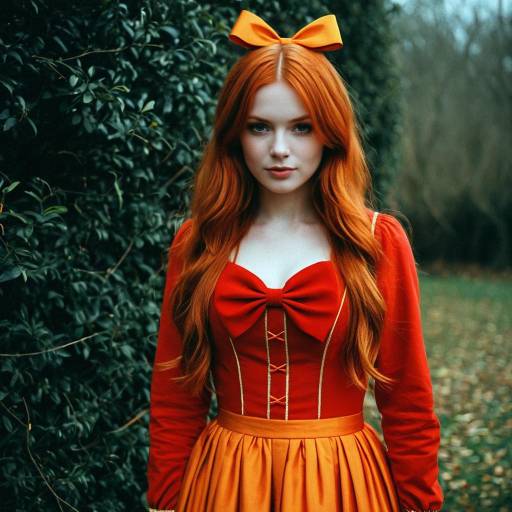 Young woman with red hair and vintage dress