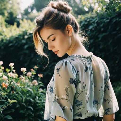 Fashion Model with Floral Half-Updo in Garden