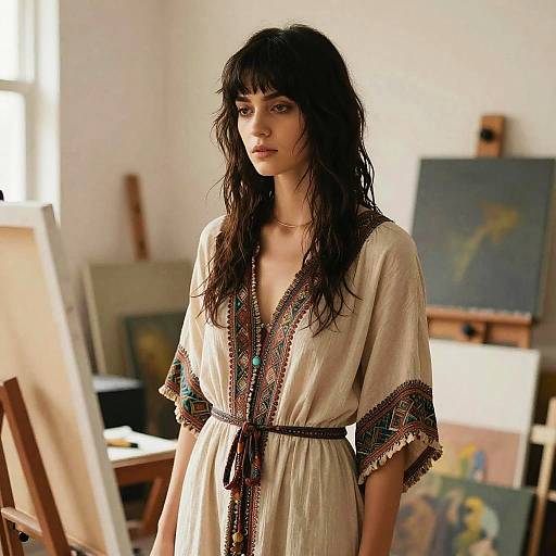 Bohemian Blunt Fringe Fashion Portrait