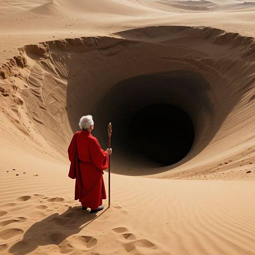 Elderly Figure at Spiraling Sand Pit