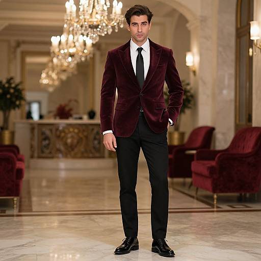 Elegant Man in Burgundy Velvet Blazer