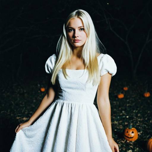 Blonde Woman in White Halloween Dress