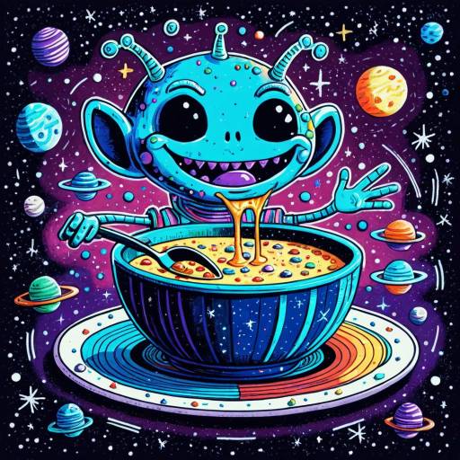 Friendly Alien Enjoying Fondue in Outer Space