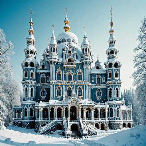 Snow-Covered Rococo Castle with Bell Towers