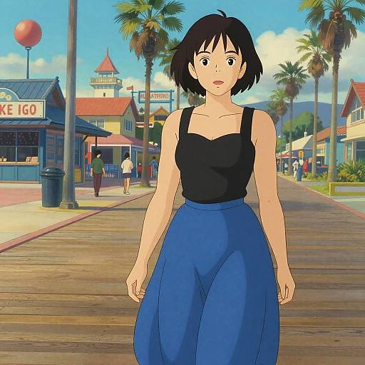 Chic Woman in Studio Ghibli Style