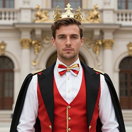 Regal Man in Red and Gold Attire