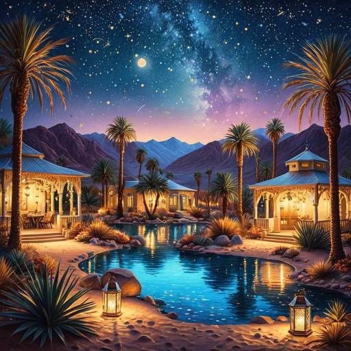 Tranquil Desert Oasis at Night Tranquil Desert Oasis at Night