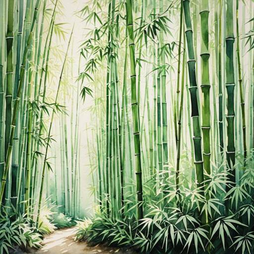 Tranquil Watercolor Bamboo Forest Scene Tranquil Watercolor Bamboo Forest Scene